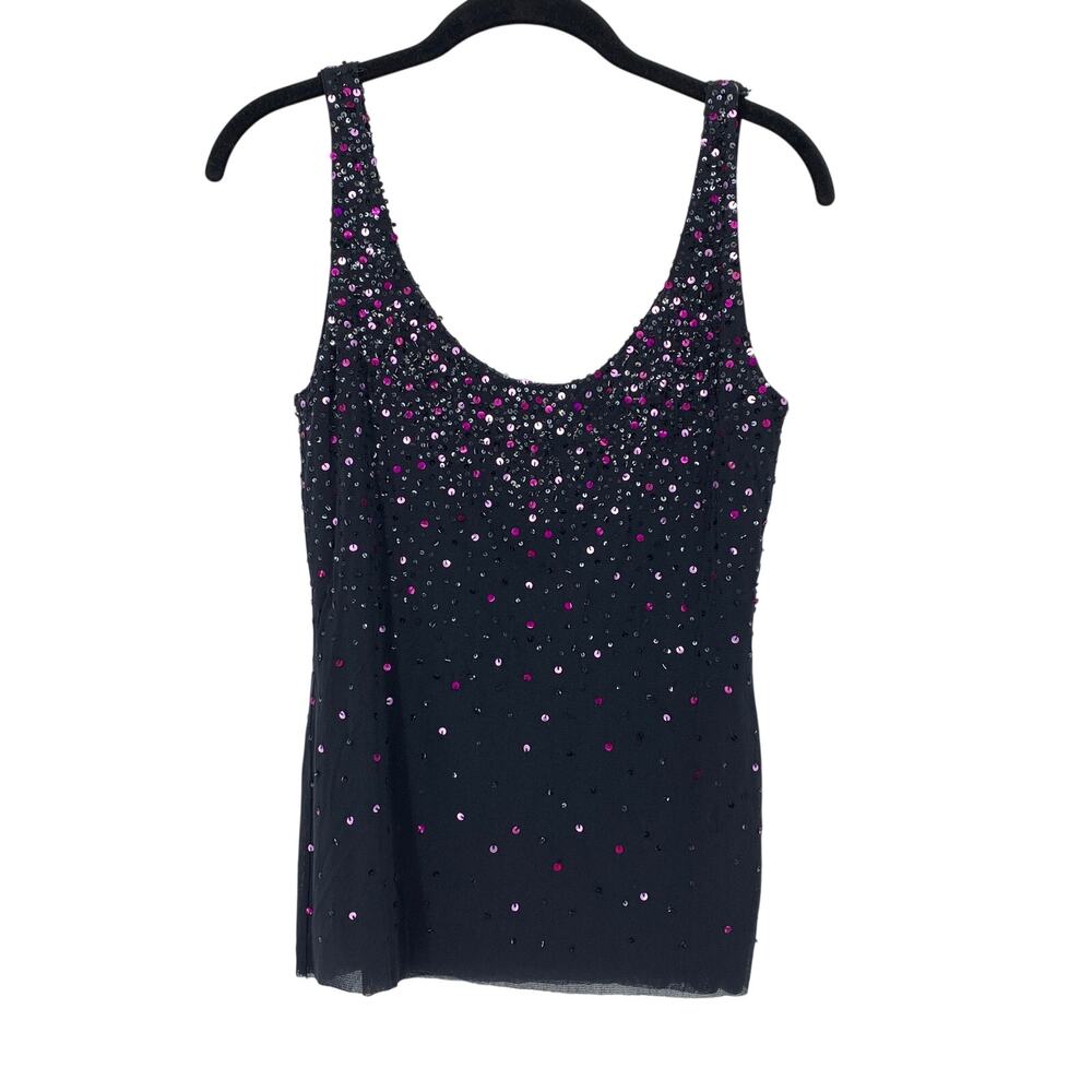 Dana Buchman Top Womens Large Black Gradient Sequin Mesh Scoop Neck Wide Strap